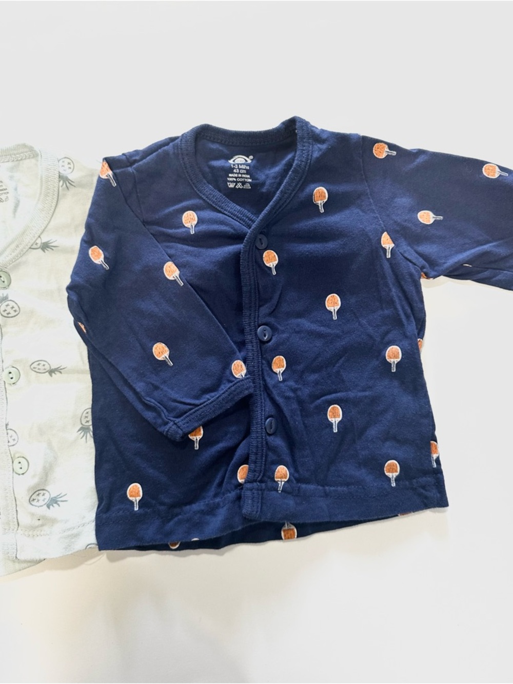 Set of 2 Baby Cardigans - Light Mint Pineapple & Navy Orange Print - Picture 3 of 4
